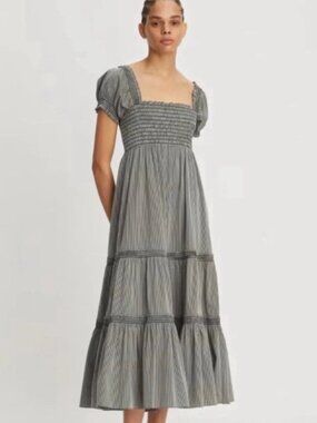 Tory Burch Smocked Midi Dress, Gray, NWOT, Small